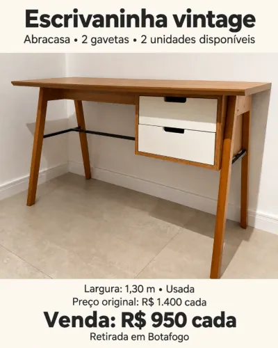 Escrivaninha vintage Abracasa c/ 2 gavetas (2 disponíveis)