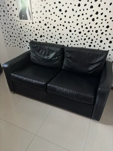 Sofá cama de couro legitimo preto