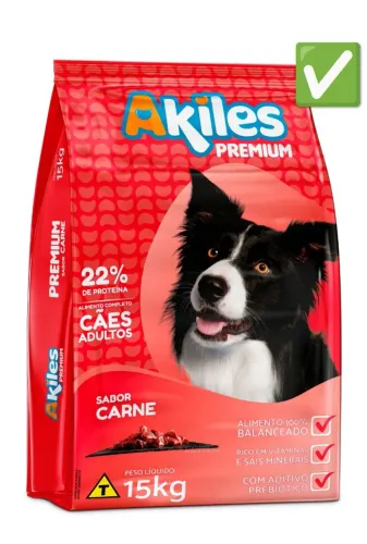 Ração AKILES PREMIUM 22% PB Cães Adultos Carne15kg