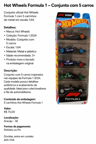 Hot Wheels Fórmula 1 - Conjunto com 5 carros Lacrado 2024