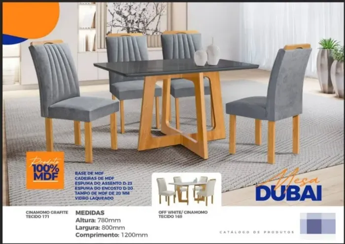 Mesa 4 Cadeiras Com Tecido Suede 100% MDF Cinamomo Off White - Montagem Grátis