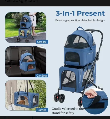 Carrinho Duplo para Pets 3 em 1 (Novo) - Passeio, Carro e Bolsa