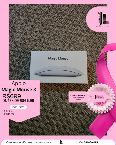 APPLE MAGIC MOUSE 3, BRANCO, USB-C, LACRADO, EXCLUSIVO!