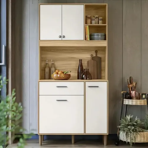 Armario De Cozinha Erva Doce 90 Cm 4 Portas E 1 Gaveta Cor Freijó/off White