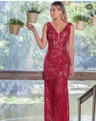 Vestido Longo Colmeia Rendado M/38