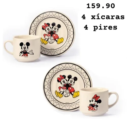 Jogo de xícaras e pires Minnie e Mickey