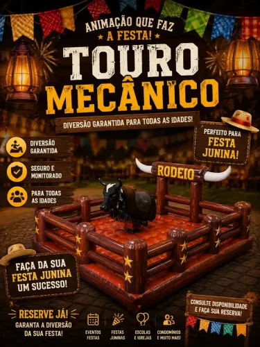 Touro mecânico, tobogã, futebol de sabão, guerra de cotonete, pula pula e muito mais