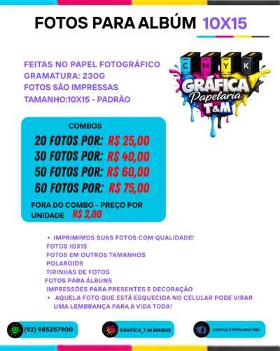 fotos impressas padrões 10x15 para albúm