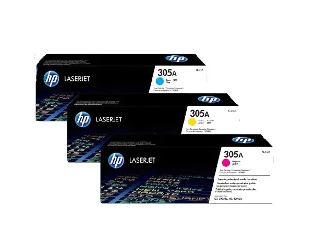 Cartucho toner HP 305A cyan magenta e amarelo