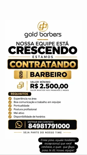 VAGA DE BARBEIRO NA GOLD BARBERS