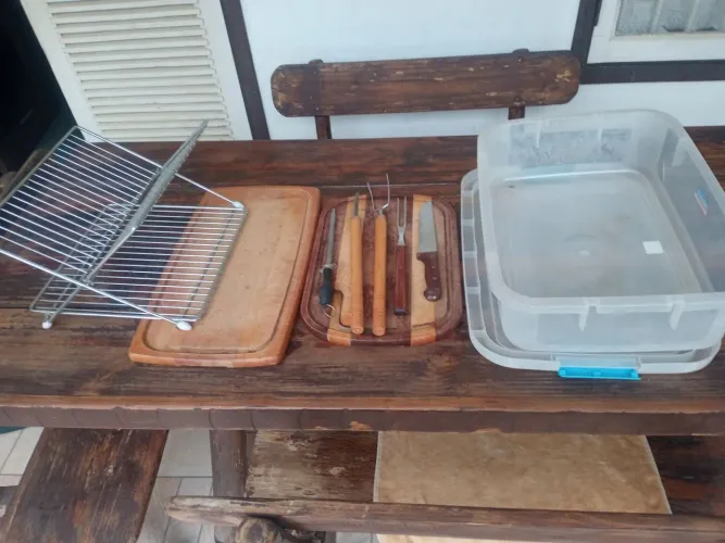 conjunto para churrasco faca taboas escorredor