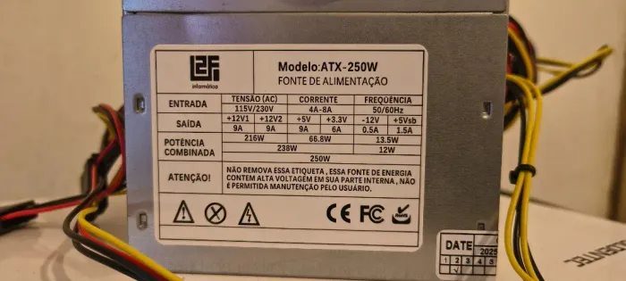 Fonte de Alimentação ATX 250W L2F Informática (Funcionando)