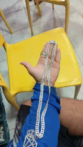 Corrente de prata  11 mm elo duplo com pingente diamante 