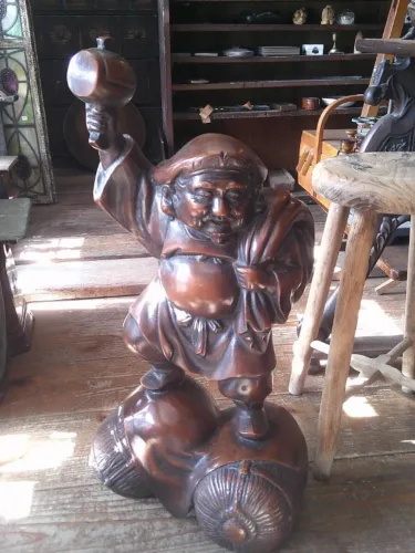 Estátua Oriental Daikokuten 60cm em Metal - Peça Imponente