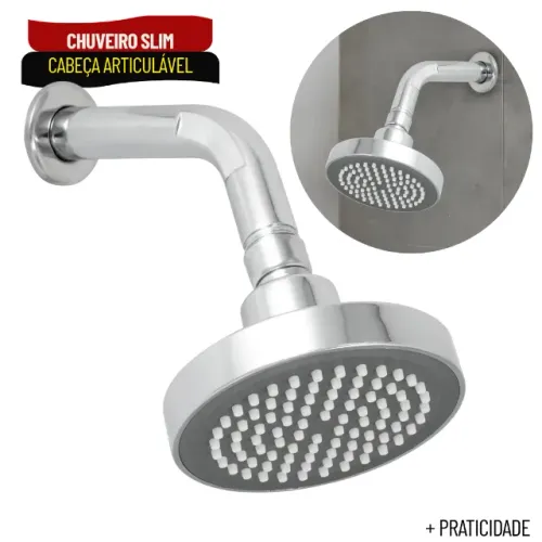 Ducha de Parede Slim Articulável Cromada em ABS para Banheiro - SCS33