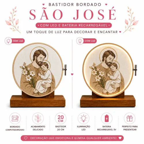 Bastidor São José luminária 20cm recarregável. 