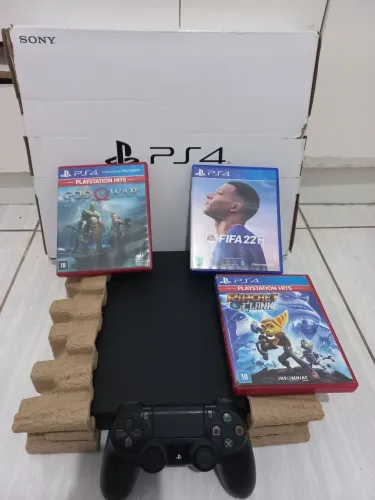 PS4 SLIM 1TB NA CAIXA + 3 JOGOS( PARCELO 12 X TESTO NA HORA)