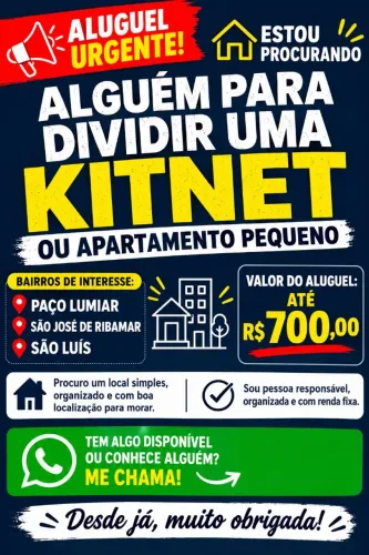 Procuro alguém que queira dividir uma kitnet
