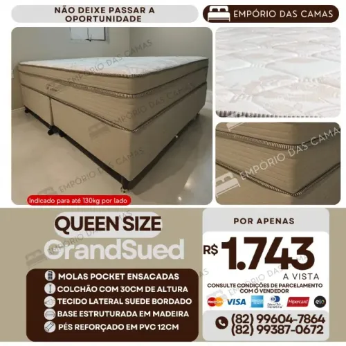 Cama queen size molas pocket ensacadas individualmente pronta entregabase e colchao  