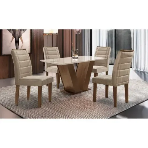 Mesa de Jantar Com 4 Cadeiras Bege