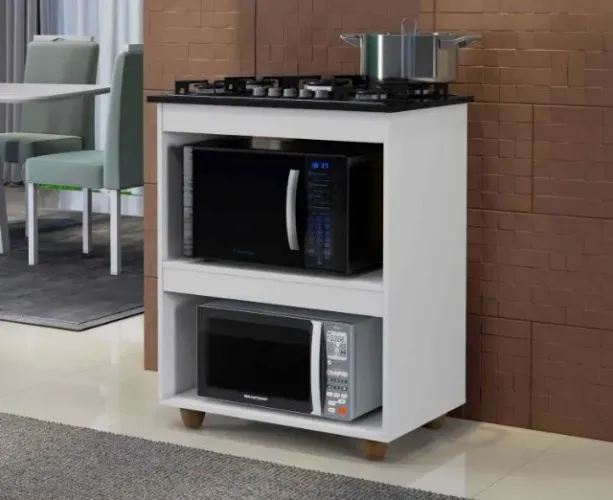 Balcão Turim para CookTop 4 ou 5 Bocas Branco Kaiki - Entrega Rápida! 
