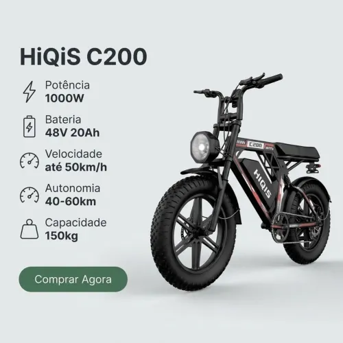 Bicicleta elétrica HiQis 1000W estilo moto linda