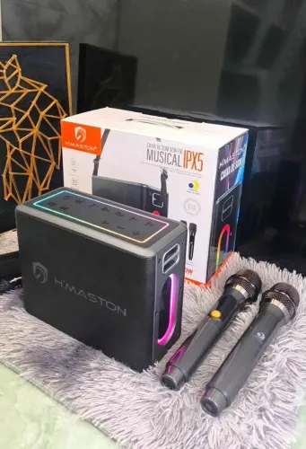 Caixa de som H?MASTON 120W + 2 microfone sem fio