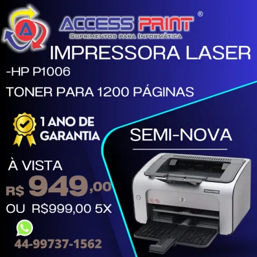 impressora laser hp P1006 1 ano de garantia