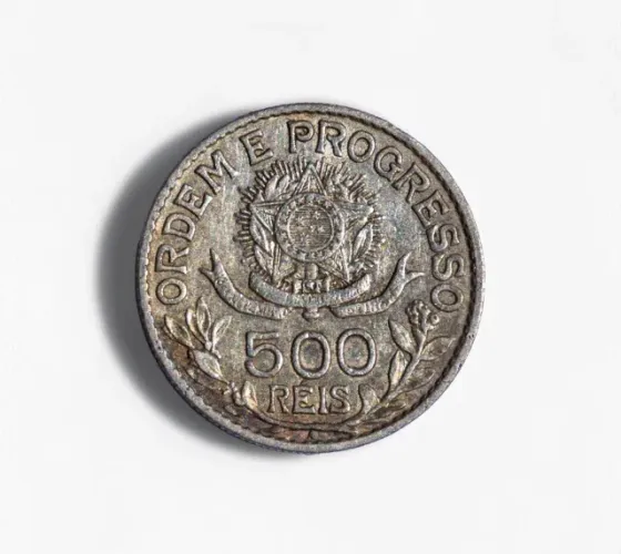 Moeda de 500 Réis Brasileiros - SOB. 90% Prata. Ano 1913. Veja descrição