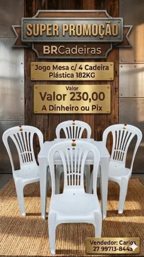 Jogo Mesa Plástico com 4 Cadeira Bistrô JR 182kg 