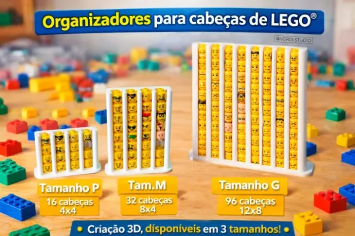 Organizador de Cabeças de Minifiguras - 3 tamanhosLEGO® ou Blocos de Montar.