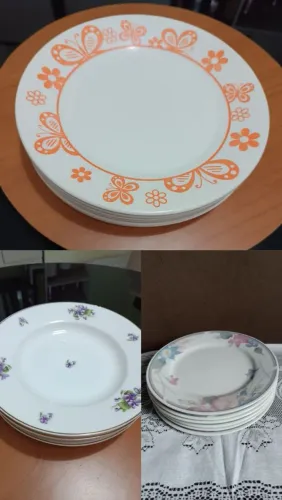 03 Conjuntos de Pratos: Refeição, Fundos e Sobremesa