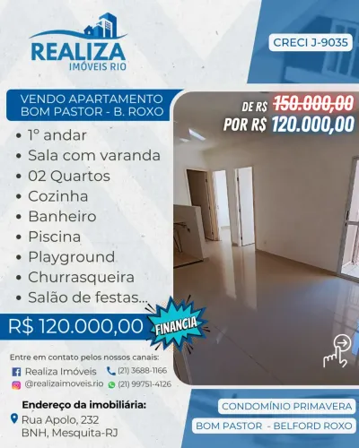 Realiza Imóveis - VENDO APARTAMENTO NO CONDOMÍNIO PRIMAVERA - BELFORD ROXO.