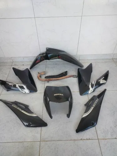Kit Carenagem Preta + Curva Do Escapamento Honda Bros 2009 A 2014