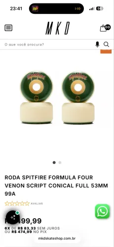 Roda spitfire venon script cônical full 53MM 99A + rolamentos bonés super reds