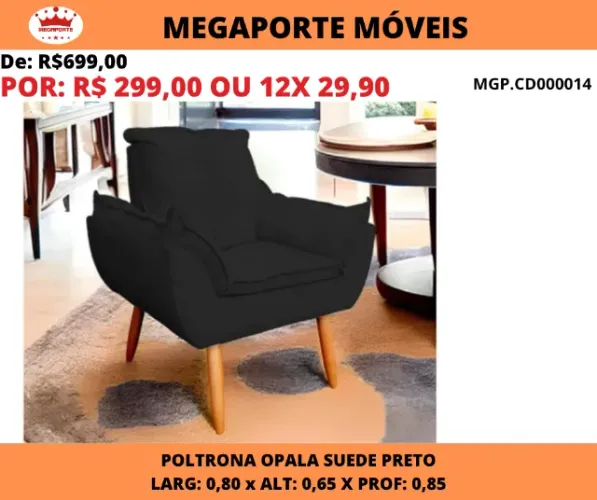 Poltrona Opala Suede Pés Retrô