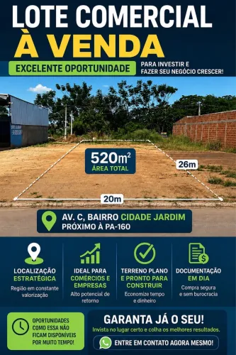 520m² Comercial na Av. C | Cidade Jardim | Próx. PA-160 | R$ 580 Mil