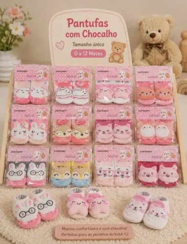 Meia pantufa 3D chocalho antiderrapante