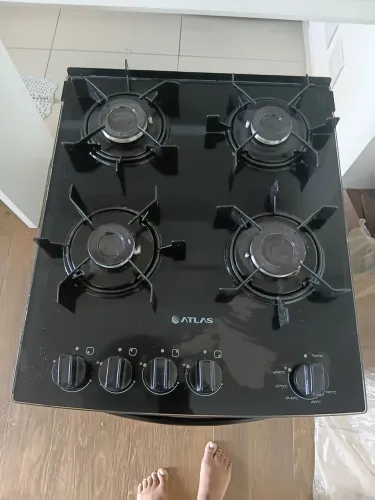 fogão 4 bocas atlas mônaco top glass preto com acendimento automático, 4 meses de uso