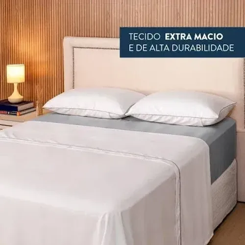jogo de cama queen size 4 peças branco/cinza 
