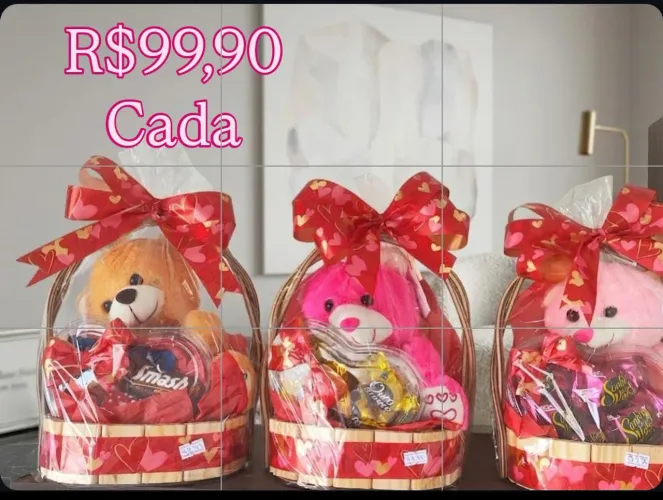 Cesta Encanto com Ursinho Coração com bombons