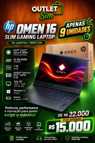  HP OMEN 16 Slim Gaming Laptop - Novo e Lacrado
