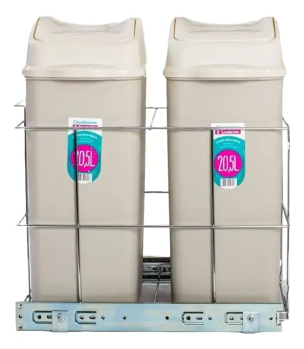 Lixeira de Embutir Telescópica Deslizante Dupla 20,5L