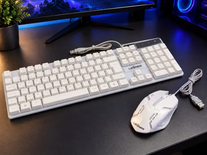 Kit Teclado e Mouse Gamer Branco RGB Lehmox LEY-2073