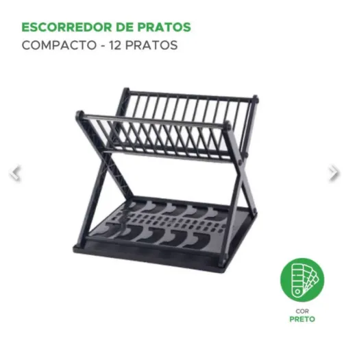 Escorredor De Louças Dobrável Compacto 12 Pratos - Preto