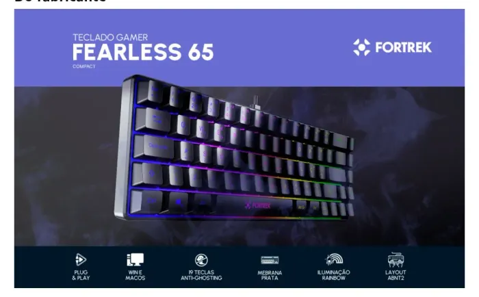 Teclado Gamer Fortrek Fearless 65 Compact - RGB Rainbow - ABNT2 (Semi-novo)