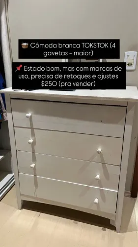 Cômoda branca TOKS-TOK (4 gavetas - maior)