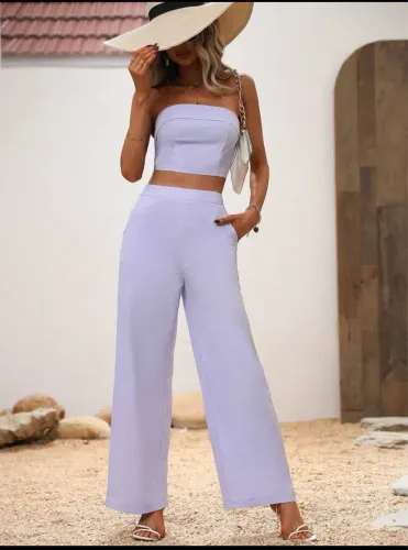 Conjunto de calça e top lilás da SHEIN tamanhao P