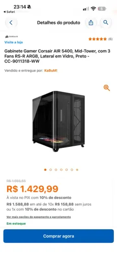 Gabinete Gamer Corsair Air 5400 (Vidro Curvo) - Usado uma única vez!