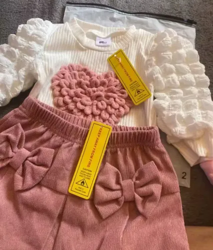 Conjunto infantil menina saia e blusa rosa coracao tam 2a3 anos
